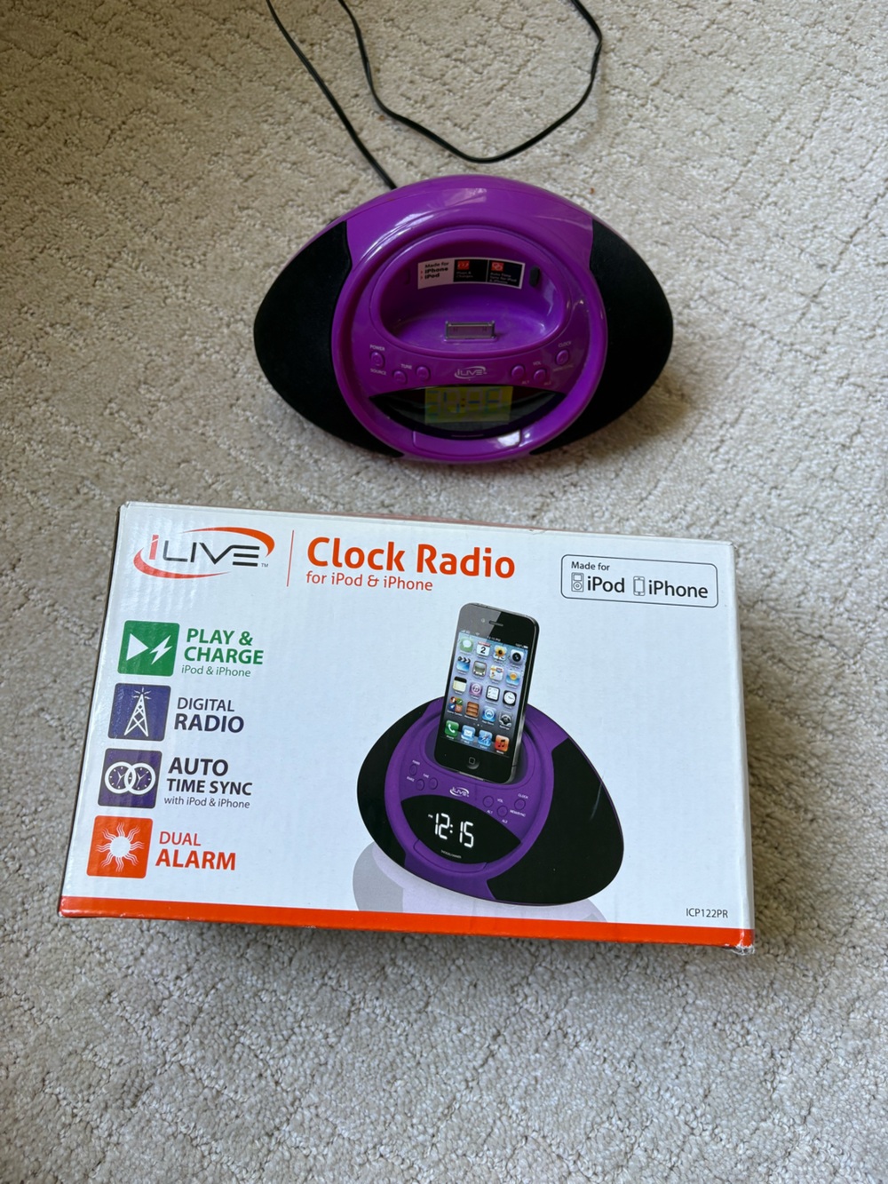 iLive Clock Radio for IPod and IPhone Purple